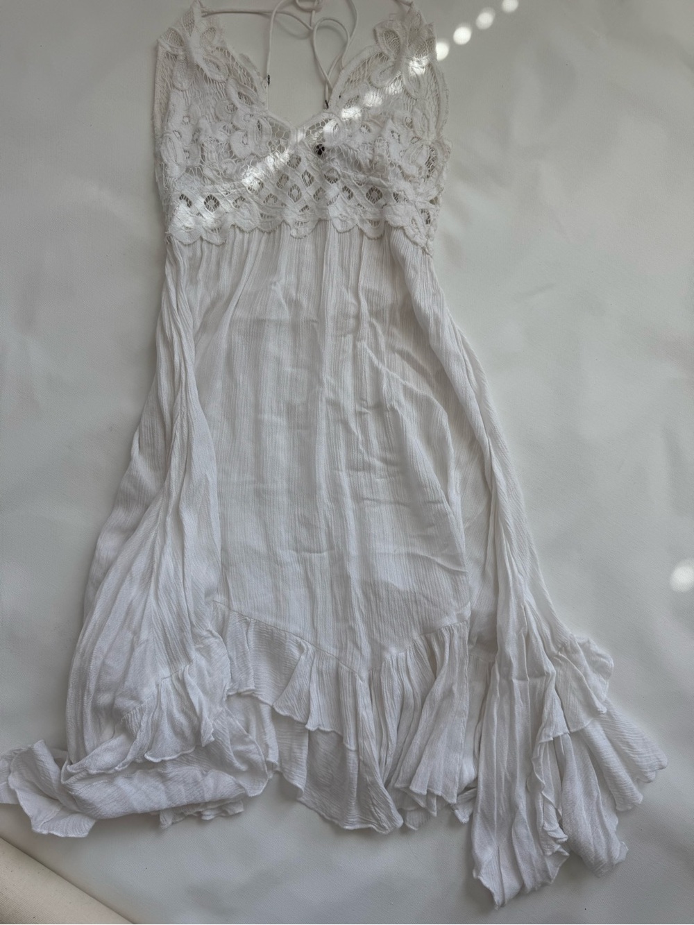 Free People White Crochet-Trim Ruffled Mini Dress